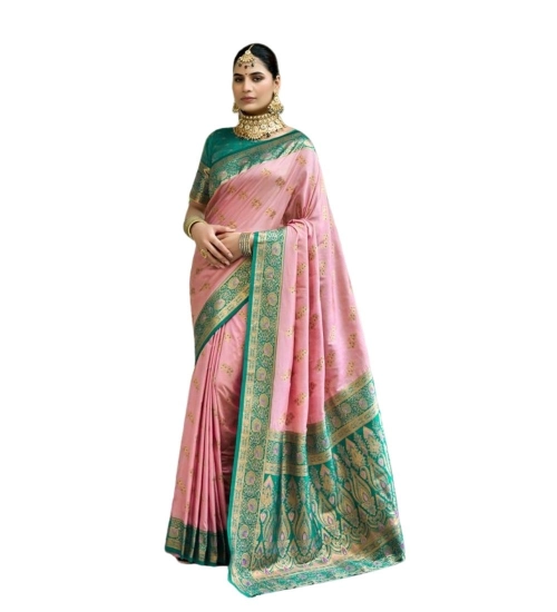 Generic Women's Silk Blend Booti Work Ready to wear Saree With Unstitched Blouse 5.5Mtr (Peach)