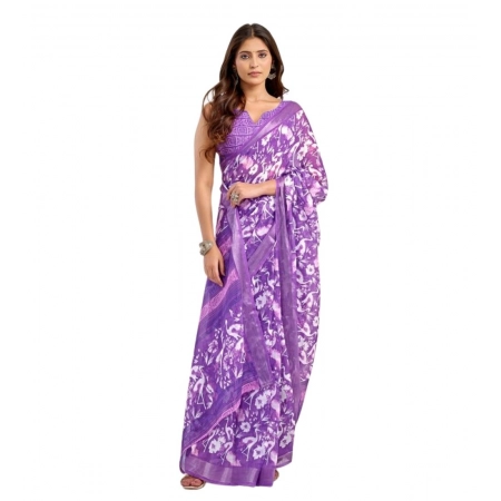Generic Women's Faux Linen Floral Print Ready to wear Saree With Unstitched Blouse 5.5Mtr (Purple) Generic Women's Faux Linen Floral Print Ready to wear Saree With Unstitched Blouse 5.5Mtr (Purple)