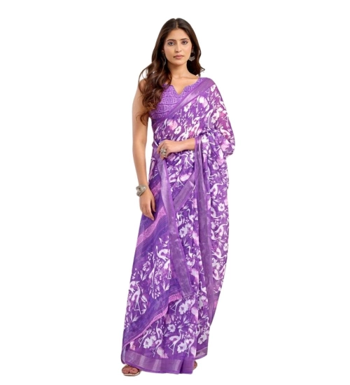 Generic Women's Faux Linen Floral Print Ready to wear Saree With Unstitched Blouse 5.5Mtr (Purple) Generic Women's Faux Linen Floral Print Ready to wear Saree With Unstitched Blouse 5.5Mtr (Purple)