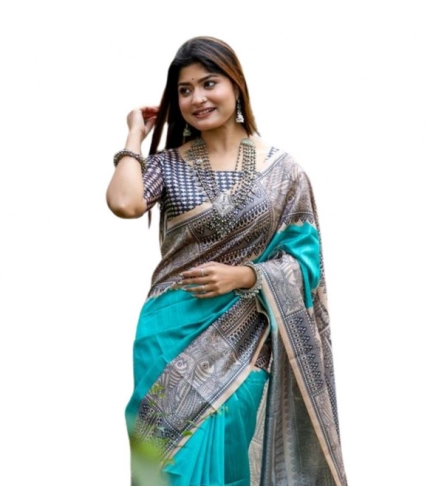 Generic Women's Faux_Tussar Geometric_Print Saree With Unstitched Blouse 5.5Mtr (Rama_Green)