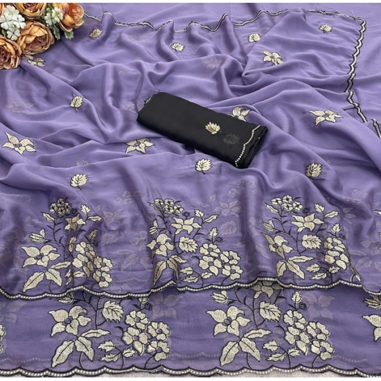 Generic Women's Viscose Silk Embroidered Saree With Unstitched Blouse 5.5Mtr (Purple) Generic Women's Viscose Silk Embroidered Saree With Unstitched Blouse 5.5Mtr (Purple)