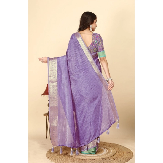 Generic Women's Cotton Blend Checkered Saree With Unstitched Blouse 5.5Mtr (Purple) Generic Women's Cotton Blend Checkered Saree With Unstitched Blouse 5.5Mtr (Purple)