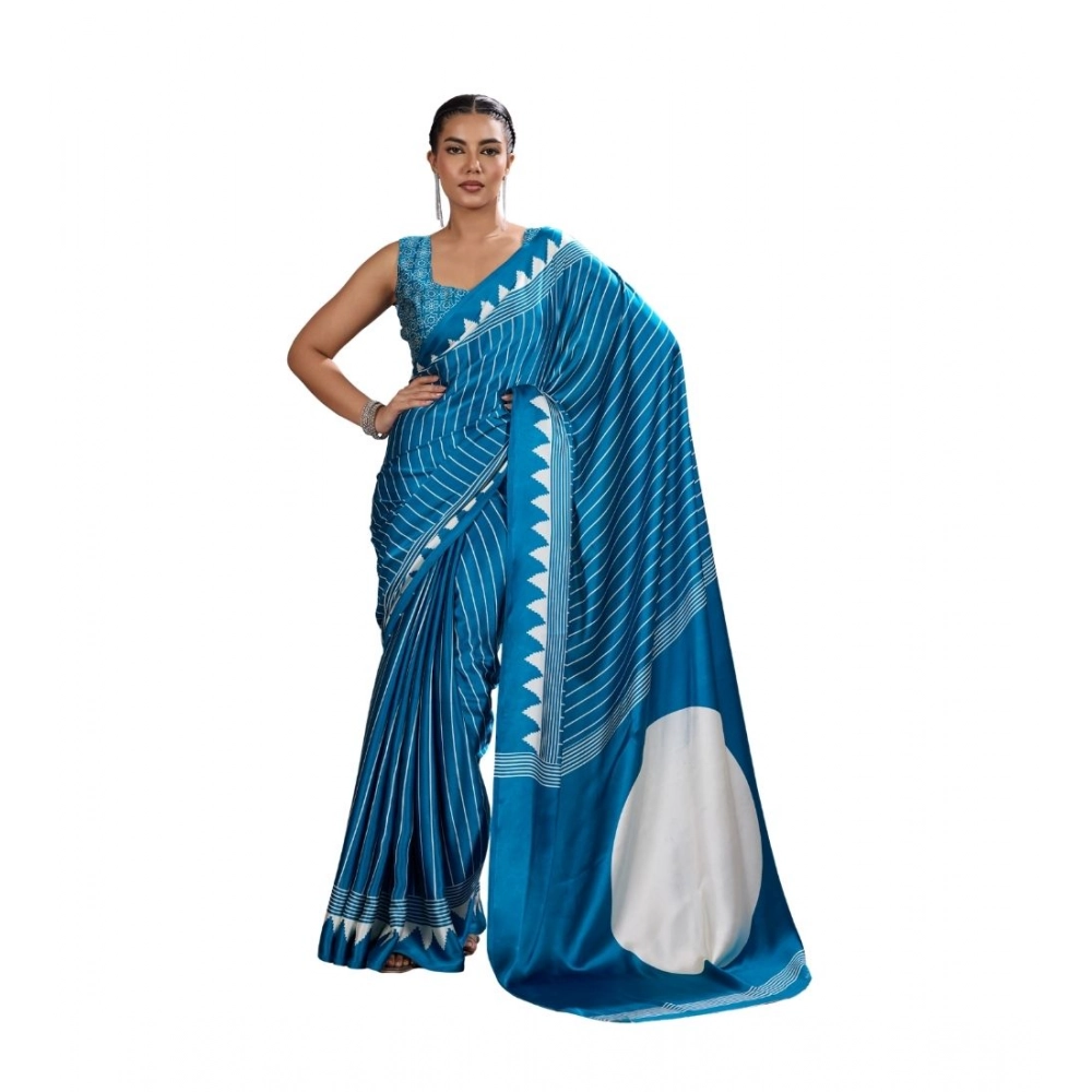 Generic Women's Satin Crepe Printed Saree With Unstitched Blouse 5.5Mtr (Rama Blue) Generic Women's Satin Crepe Printed Saree With Unstitched Blouse 5.5Mtr (Rama Blue)