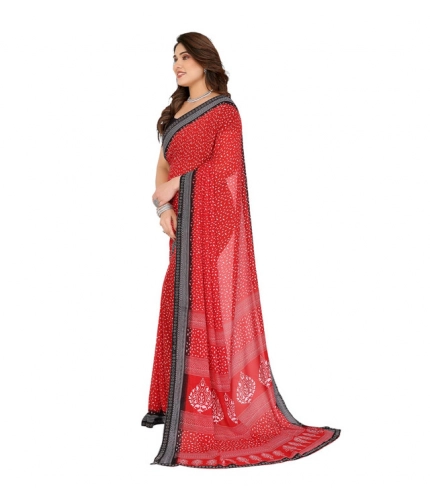 Generic Women's Georgette Printed Saree With Unstitched Blouse 5.5Mtr (Red)
