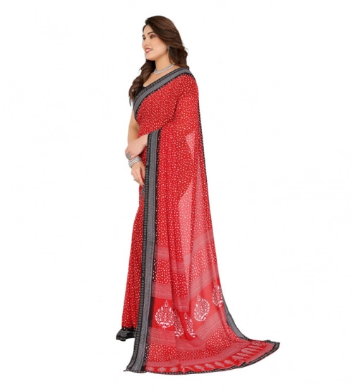 Generic Women's Georgette Printed Saree With Unstitched Blouse 5.5Mtr (Red)