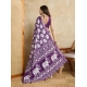 Generic Women's Silk Blend Printed Saree With Unstitched Blouse 5.5Mtr (Purple)