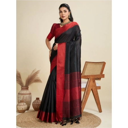 Generic Women's Raw_Silk Woven Saree With Unstitched Blouse 5.5Mtr (Black) Generic Women's Raw_Silk Woven Saree With Unstitched Blouse 5.5Mtr (Black)