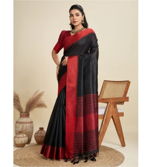 Generic Women's Raw_Silk Woven Saree With Unstitched Blouse 5.5Mtr (Black) Generic Women's Raw_Silk Woven Saree With Unstitched Blouse 5.5Mtr (Black)