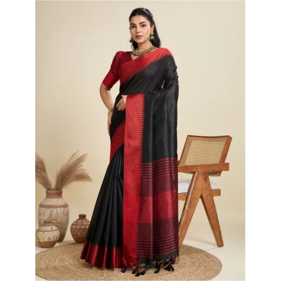 Generic Women's Raw_Silk Woven Saree With Unstitched Blouse 5.5Mtr (Black)