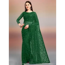 Generic Women's Net Self Design Saree With Unstitched Blouse 5.5Mtr (Green)