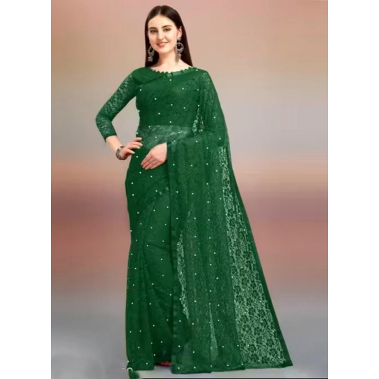 Generic Women's Net Self Design Saree With Unstitched Blouse 5.5Mtr (Green) Generic Women's Net Self Design Saree With Unstitched Blouse 5.5Mtr (Green)