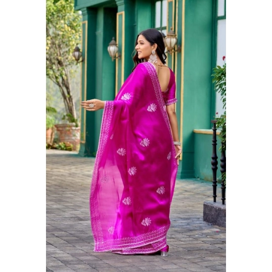 Generic Women's Faux Shimmer Floral Embroidery Ready to wear Saree With Unstitched Blouse 5.5Mtr (Pink) Generic Women's Faux Shimmer Floral Embroidery Ready to wear Saree With Unstitched Blouse 5.5Mtr (Pink)