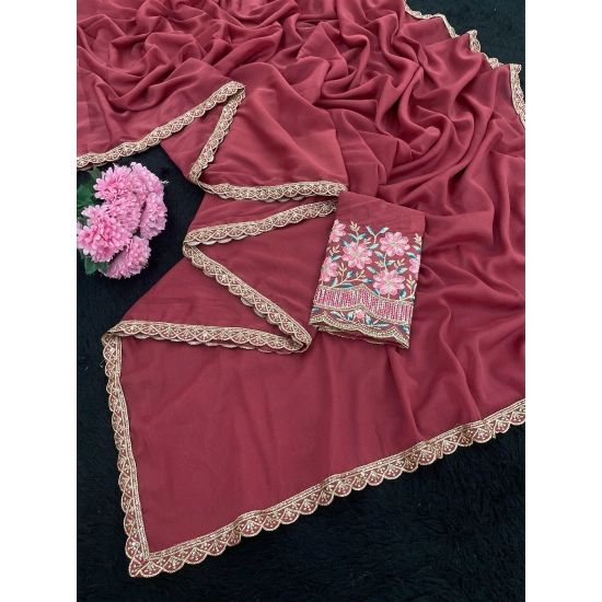 Generic Women's Georgette Embellished Saree With Unstitched Blouse 5.5Mtr (Maroon) Generic Women's Georgette Embellished Saree With Unstitched Blouse 5.5Mtr (Maroon)