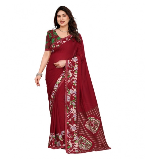 Generic Women's Georgette Printed Saree With Unstitched Blouse 5.5Mtr (Red)