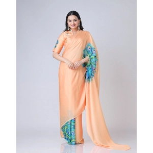 Generic Women's Soft Crepe Silk Printed Ready To Wear Saree With Unstitched Blouse 5.5Mtr (Orange)