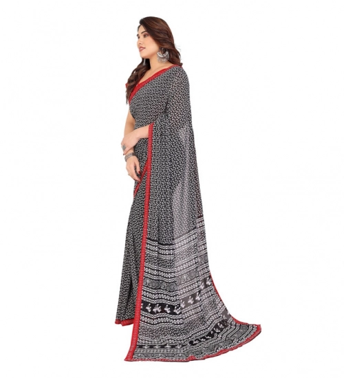 Generic Women's Georgette Printed Saree With Unstitched Blouse 5.5Mtr (Black)