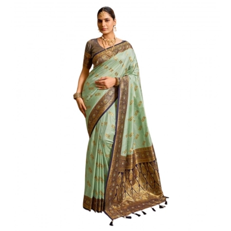 Generic Women's Silk Blend Booti Work Ready to wear Saree With Unstitched Blouse 5.5Mtr (SeaGreen) Generic Women's Silk Blend Booti Work Ready to wear Saree With Unstitched Blouse 5.5Mtr (SeaGreen)