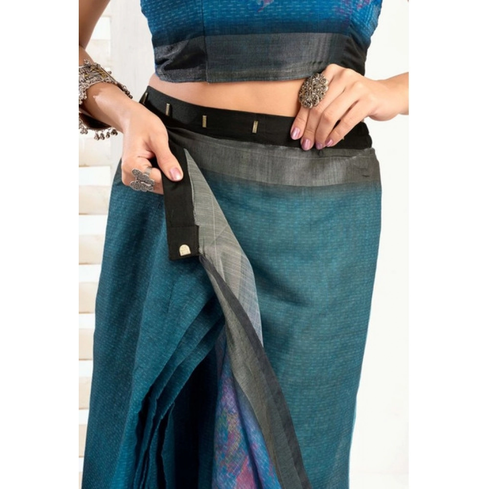 Generic Women's Faux_Linen Printed Ready-to-Wear Saree With Unstitched Blouse 5.5 Mtr (Teal) Generic Women's Faux_Linen Printed Ready-to-Wear Saree With Unstitched Blouse 5.5 Mtr (Teal)