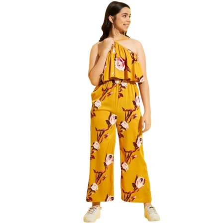 Generic Girl's Polyester Crepe Floral Sleeveless Jumpsuit (Mustard) Generic Girl's Polyester Crepe Floral Sleeveless Jumpsuit (Mustard)