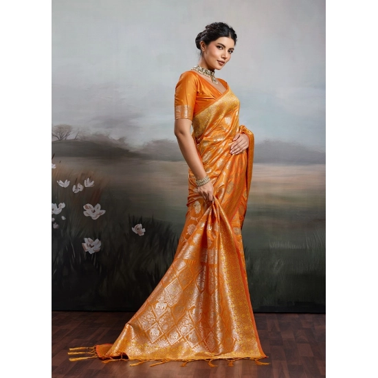 Generic Women's Silk Blend Printed Saree With Unstitched Blouse 5.5Mtr (Orange) Generic Women's Silk Blend Printed Saree With Unstitched Blouse 5.5Mtr (Orange)