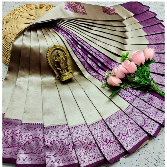 Generic Women's Soft Silk Printed Saree With Unstitched Blouse 5.5Mtr (Purple)