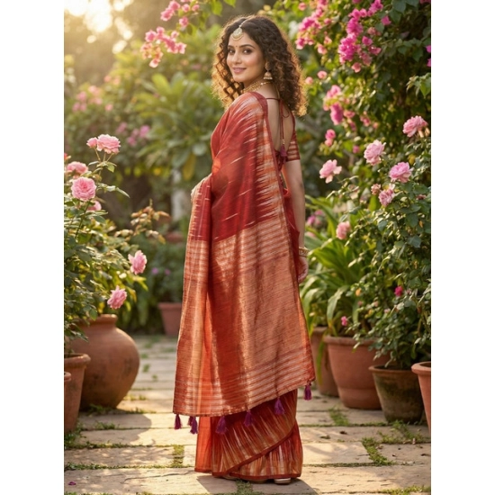 Generic Women's Linen Cotton Printed Saree With Unstitched Blouse 5.5Mtr (Red) Generic Women's Linen Cotton Printed Saree With Unstitched Blouse 5.5Mtr (Red)