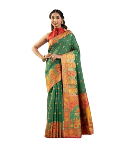 Generic Women's Faux_Banarasi Woven Motifs Saree With Unstitched Blouse 5.5Mtr (Green)