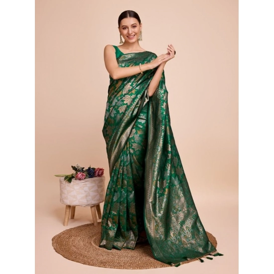 Generic Women's Soft Silk Jacquard Saree With Unstitched Blouse 5.5Mtr (Green)