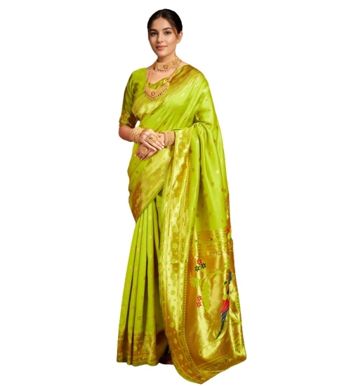 Generic Women's Silk Blend Woven Saree With Unstitched Blouse 5.5Mtr (Lime-Green)