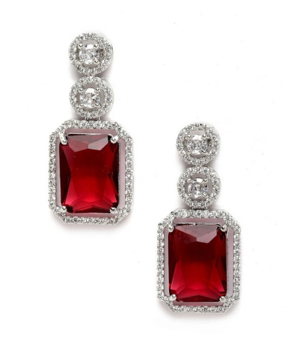 Generic Women's Brass Silver Plated Drop Earrings (Red)