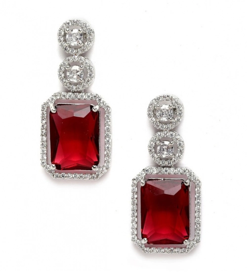 Generic Women's Brass Silver Plated Drop Earrings (Red) Generic Women's Brass Silver Plated Drop Earrings (Red)