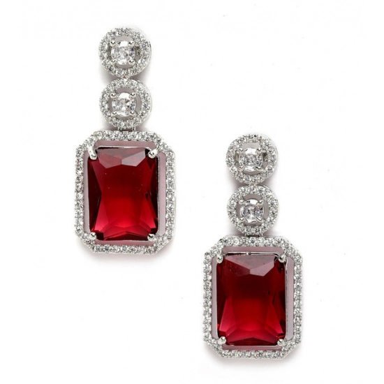 Generic Women's Brass Silver Plated Drop Earrings (Red) Generic Women's Brass Silver Plated Drop Earrings (Red)