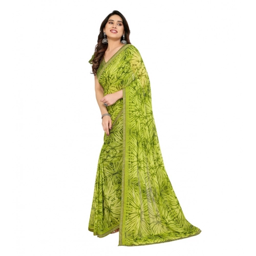 Women's Georgette Printed Saree With Unstitched Blouse 5.5Mtr (Mehendi Green)