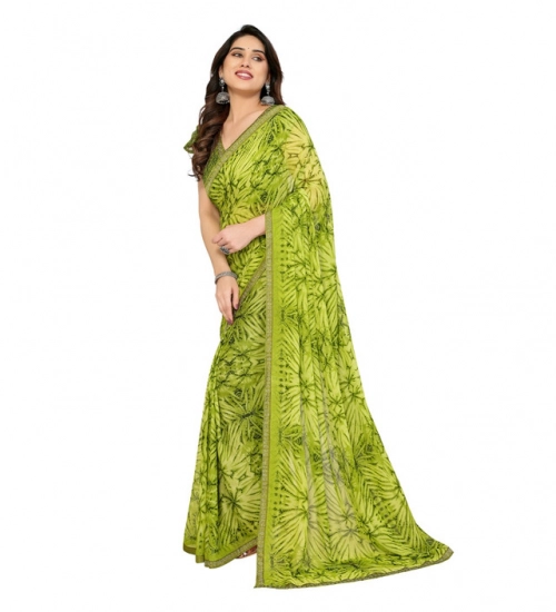 Generic Women's Georgette Printed Saree With Unstitched Blouse 5.5Mtr (Mehendi Green)