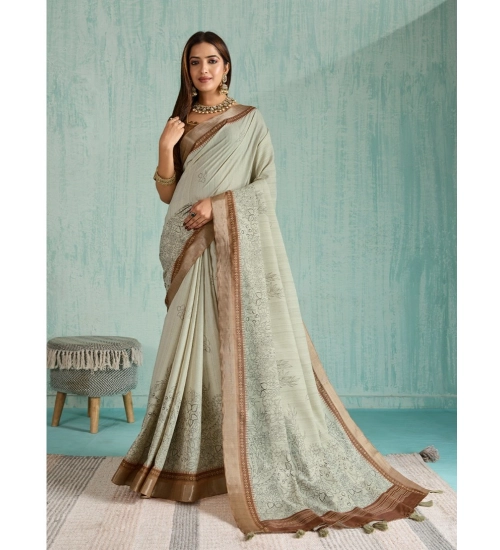 Generic Women's Silk Blend Printed Saree With Unstitched Blouse 5.5Mtr (Green)