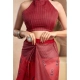 Generic Women's Faux_Linen Printed Ready-to-Wear Saree With Unstitched Blouse 5.5 Mtr (Red)