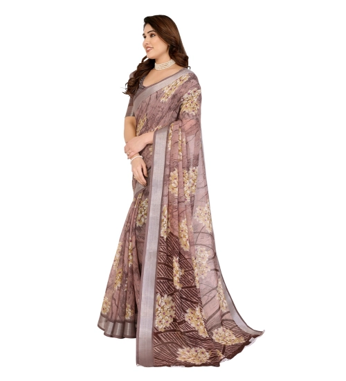 Generic Women's Georgette Printed Saree With Unstitched Blouse 5.5Mtr (Brown)