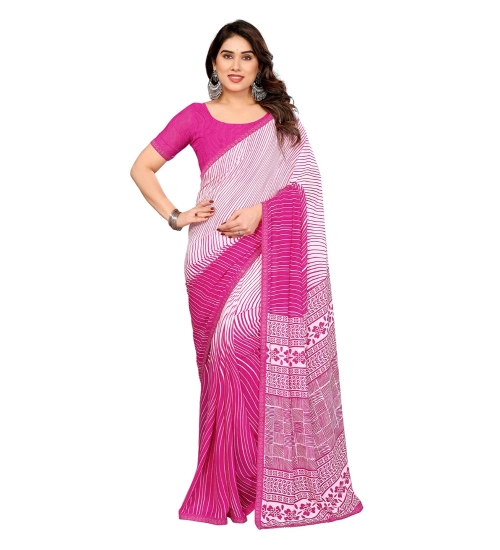 Generic Women's Georgette Printed Saree With Unstitched Blouse 5.5Mtr (Pink)