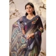 Generic Women's Faux_Linen Printed Saree With Unstitched Blouse 5.5Mtr (Navy_Blue)