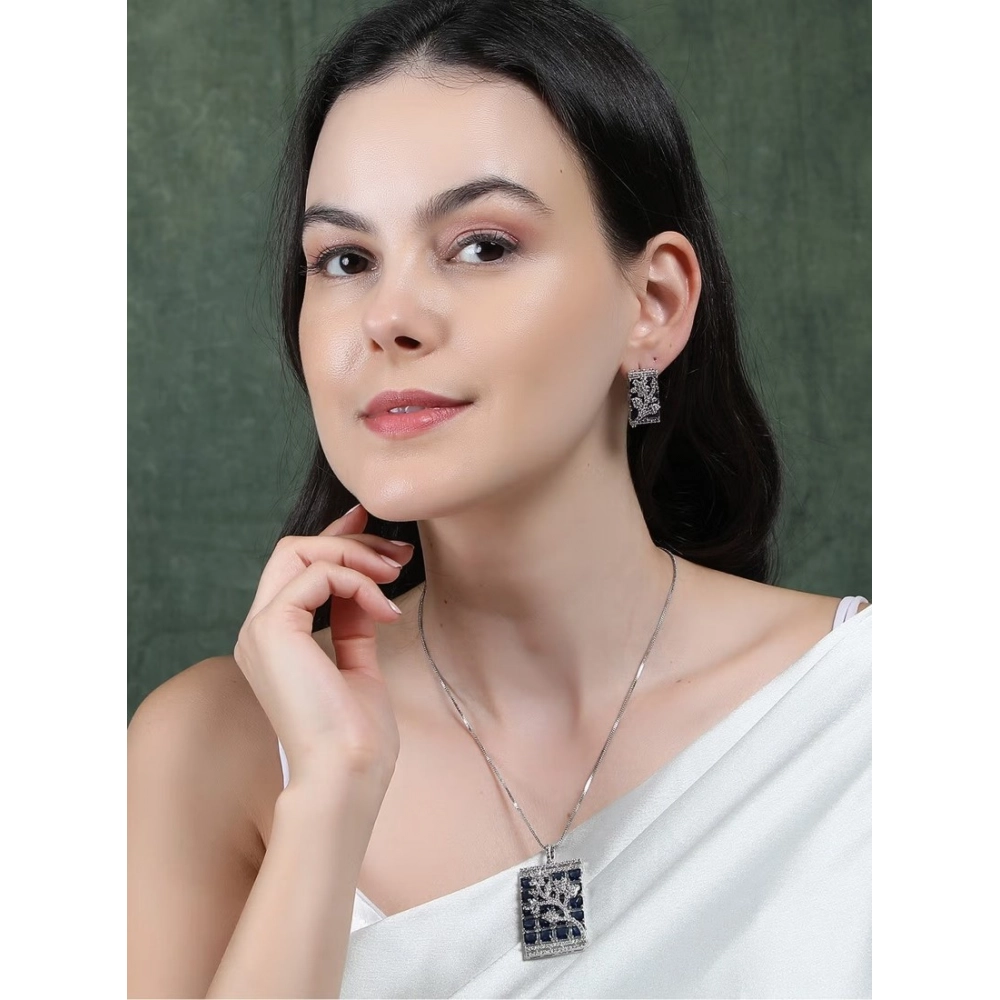 Generic Women's Brass Silver Plated Pendant Set (Blue) Generic Women's Brass Silver Plated Pendant Set (Blue)