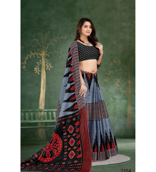 Generic Women's Soft Pure Cotton Printed Saree With Unstitched Blouse 5.5Mtr (Grey)
