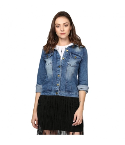 Generic Women's Denim Washed Long Sleeves Jacket (Blue)