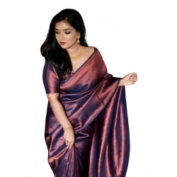 Generic Women's Soft Litchi Silk Jacquard Work Saree With Unstitched Blouse 5.5Mtr (Purple)
