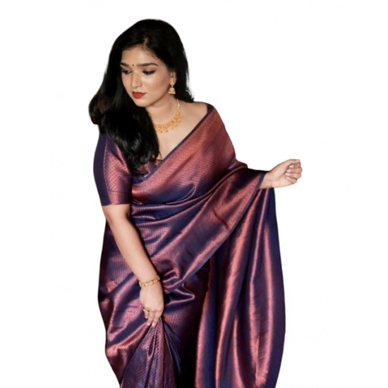 Generic Women's Soft Litchi Silk Jacquard Work Saree With Unstitched Blouse 5.5Mtr (Purple) Generic Women's Soft Litchi Silk Jacquard Work Saree With Unstitched Blouse 5.5Mtr (Purple)