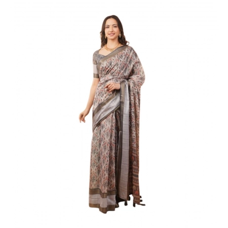 Generic Women's Polyester Printed Saree With Unstitched Blouse 5.5 Mtr (Multicolor)