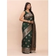 Generic Women's Banarasi Silk Printed Saree With Unstitched Blouse 5.5Mtr (Green)
