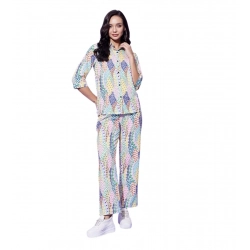 Generic Women's Polyester Floral 3-4th Sleeve Co-Ord Set (Multicolor)