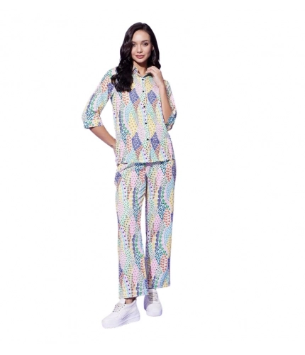 Generic Women's Polyester Floral 3-4th Sleeve Co-Ord Set (Multicolor)
