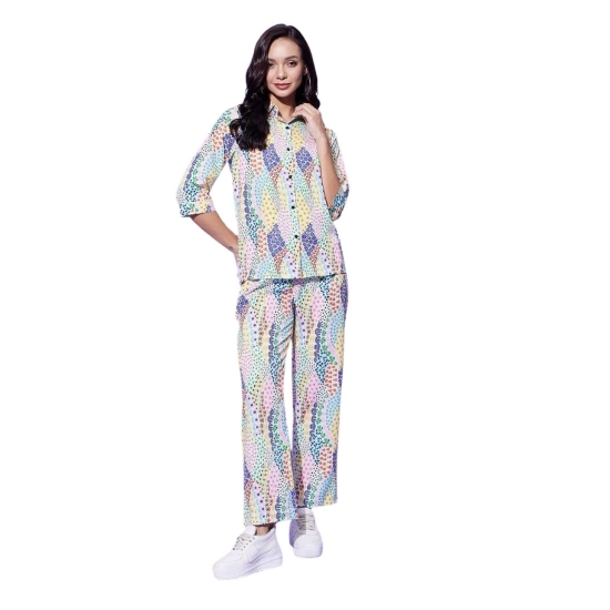 Generic Women's Polyester Floral 3-4th Sleeve Co-Ord Set (Multicolor) Generic Women's Polyester Floral 3-4th Sleeve Co-Ord Set (Multicolor)