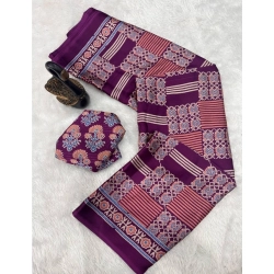 Generic Women's Gajji Soft Silk Printed Saree With Unstitched Blouse 5.5Mtr (Purple)